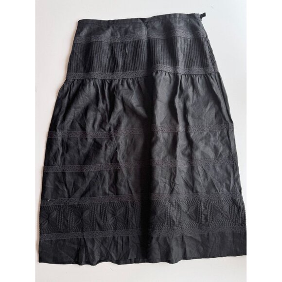 NWOT Vintage 00's TALBOTS Black Linen Lace Trim Tiered Maxi Skirt, Size 16 - Picture 6 of 13